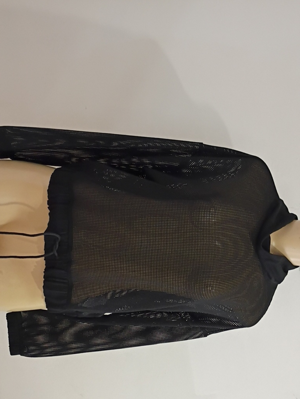 GAP Black Sheer Mesh Long Sleeve Crop Top with Drawstring